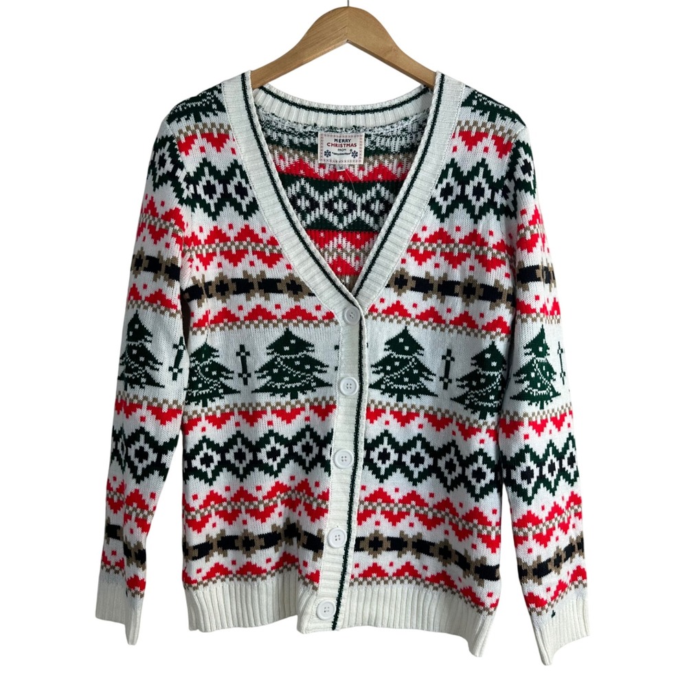 Daisys‎ Boutique Women's Cardigan Sweater Red Green Fair Isle Christmas Size M